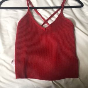 Red knit crop top